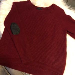 JCrew Red Wool Sweater w/ Leather Elbow Patches